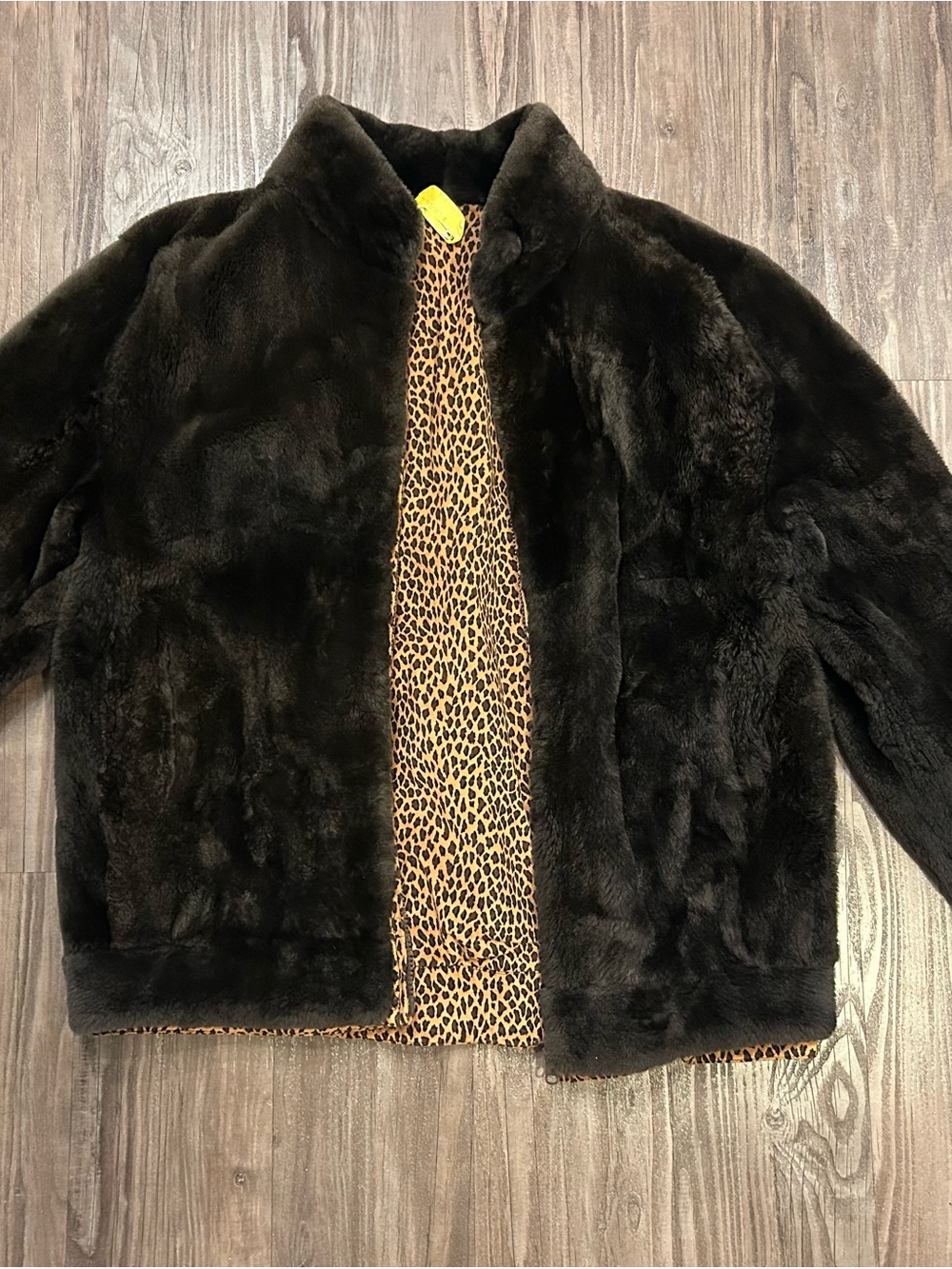 Vintage Dark Brown Fur Jacket with Leopard Print Lining